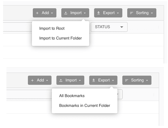 Import and Export interface screenshot